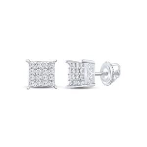 Diamond Mens Stud Square Earrings 925 Sterling Silver Screw Back